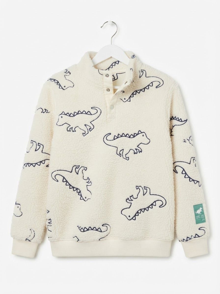 H&M Dino Club Natural Park Sherpa Sweatshirt Size 8-10A White Dinosaur Print 2