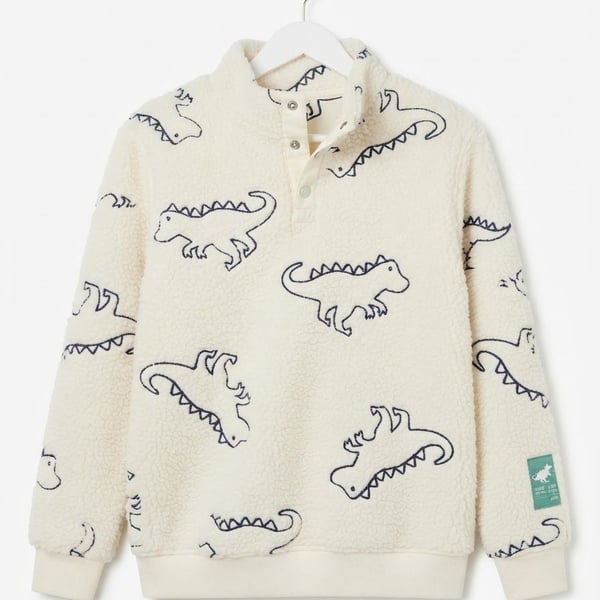 H&M Dino Club Natural Park Sherpa Sweatshirt Size 8-10A White Dinosaur Print