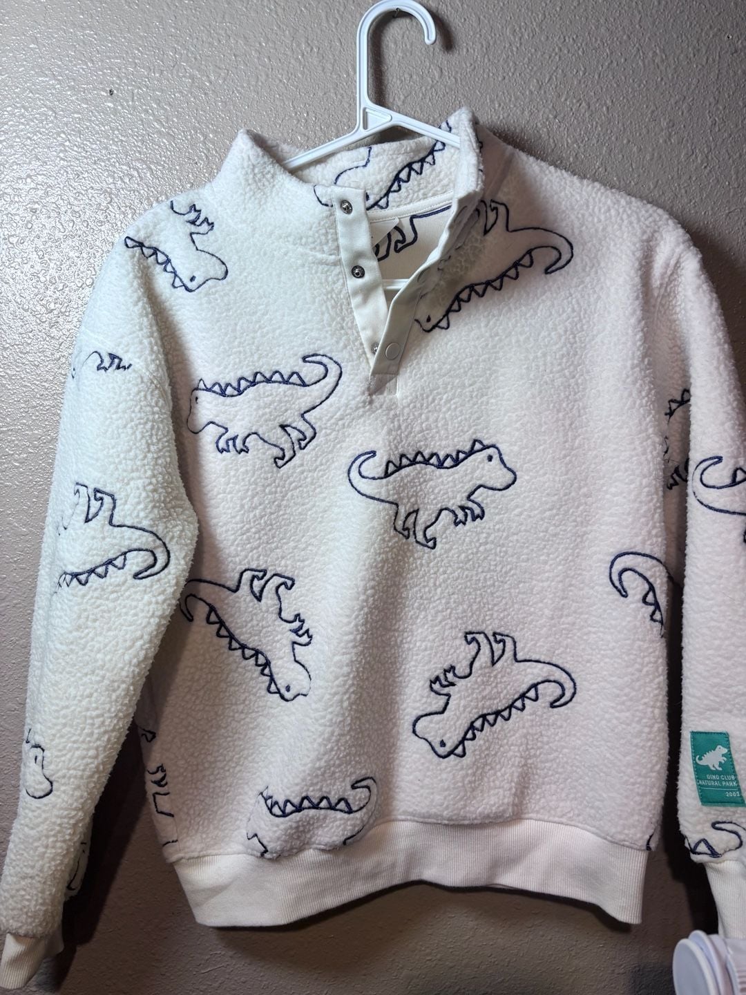 H&M Dino Club Natural Park Sherpa Sweatshirt Size 8-10A White Dinosaur Print 4
