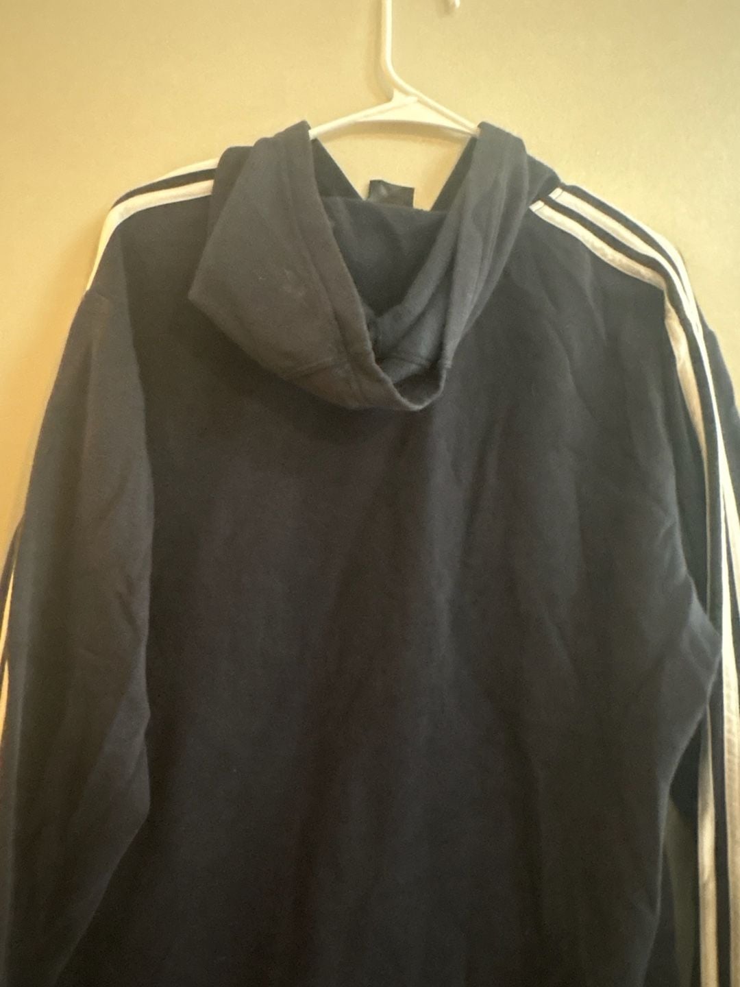 Adidas Navy Blue Pullover Hoodie with White Logo and Stripes 7