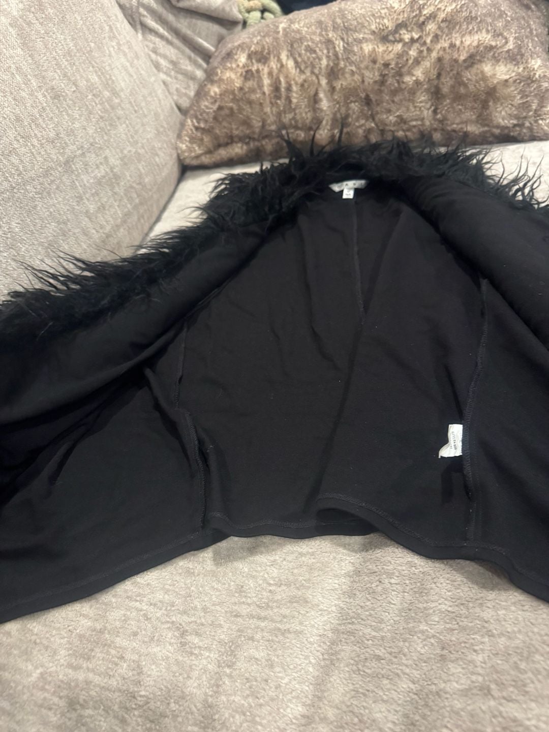 Cabi Faux Fur Vest Size M Black Shag Trim Open Front 6