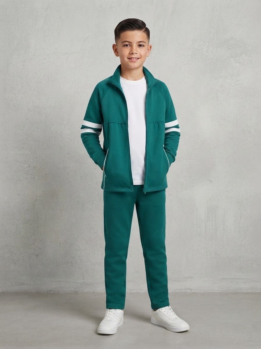 The Children's Place Boys Long Raglan Sleeve Contrast Scuba Track Jacket Green 2