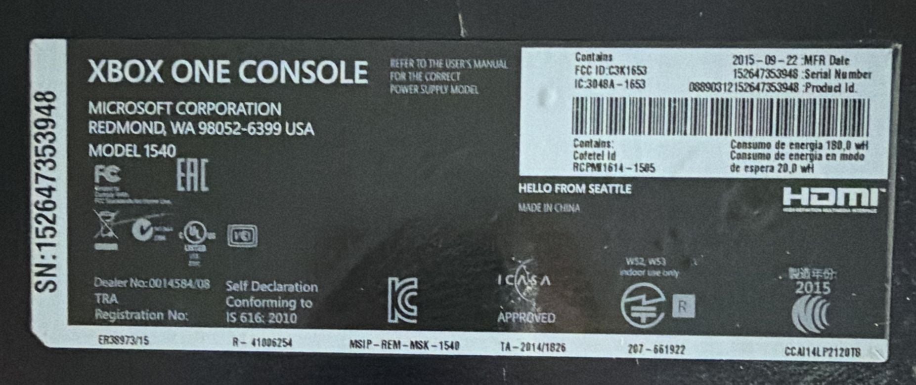 Microsoft Xbox One Console Model 1540 Black Video Game No Controller *Tested* 3