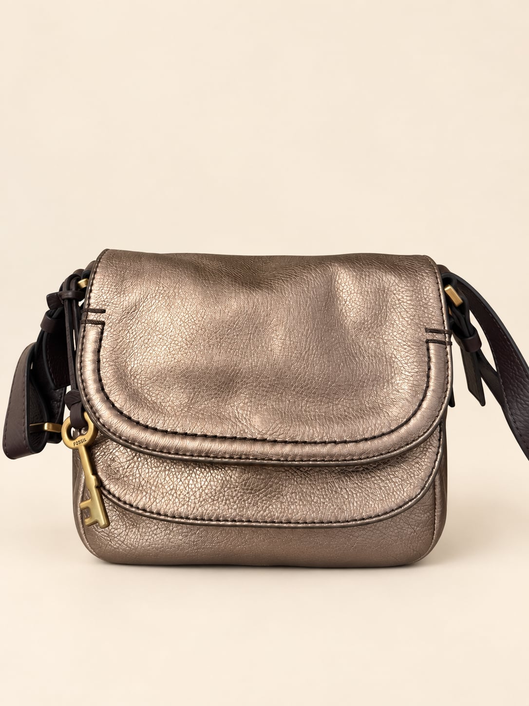 Fossil Peyton Crossbody Bag Gold Metallic Leather 2