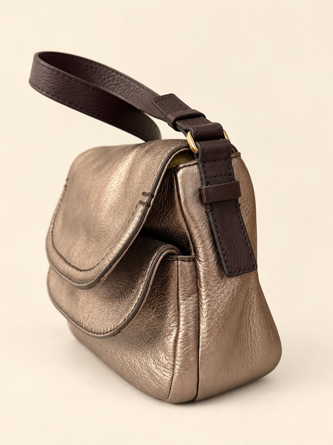 Fossil Peyton Crossbody Bag Gold Metallic Leather 3