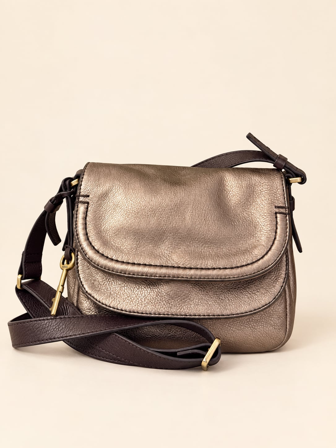 Fossil Peyton Crossbody Bag Gold Metallic Leather 4