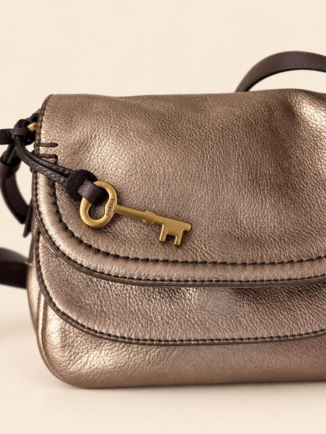 Fossil Peyton Crossbody Bag Gold Metallic Leather 5