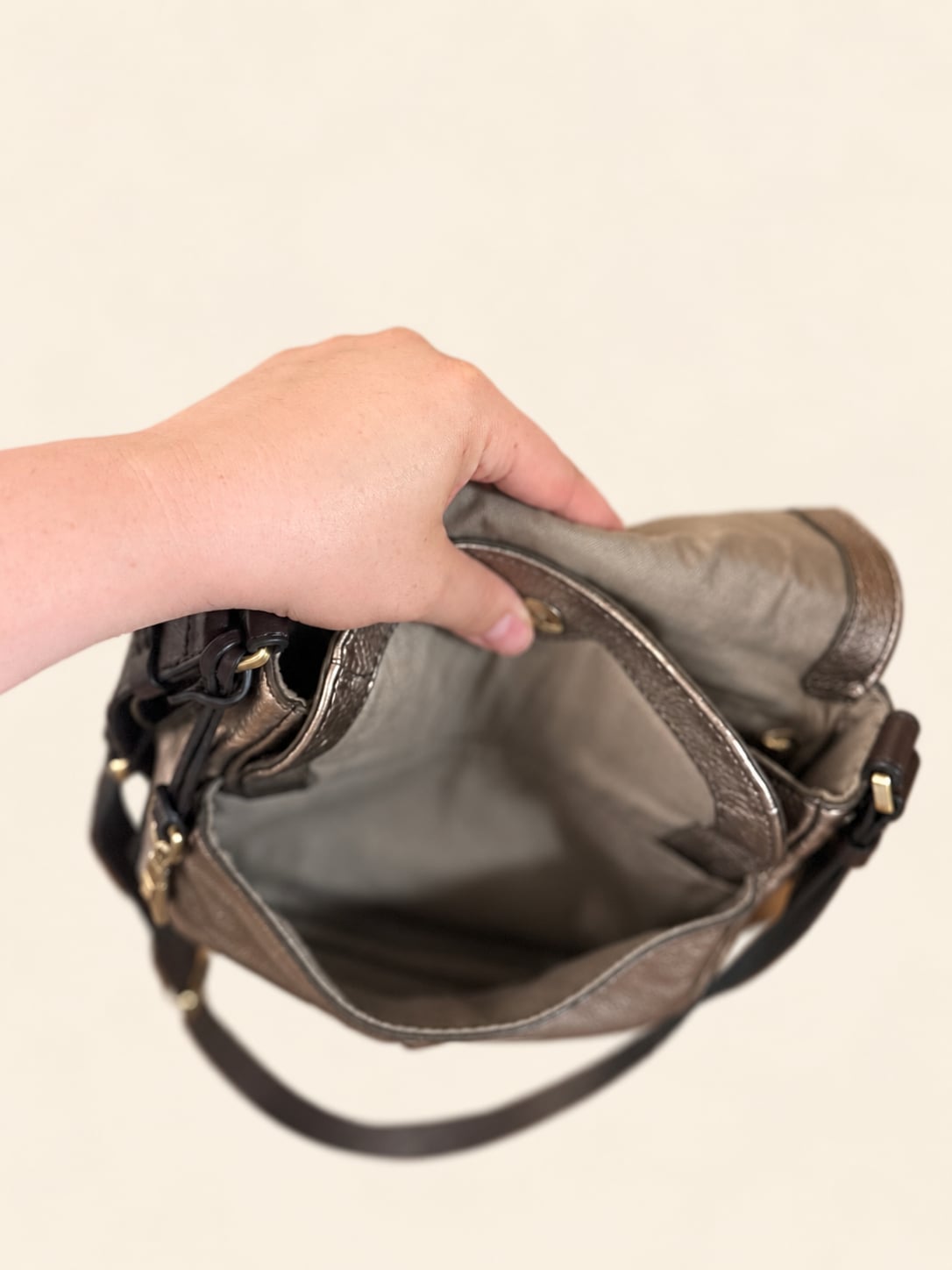 Fossil Peyton Crossbody Bag Gold Metallic Leather 8