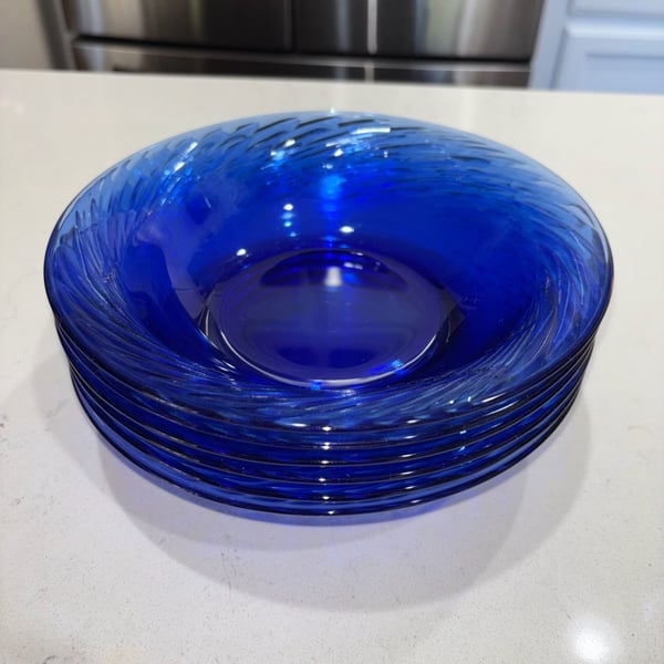 Pyrex Festiva Swirl Cobalt Blue 7.5" Bowls Set Of 6