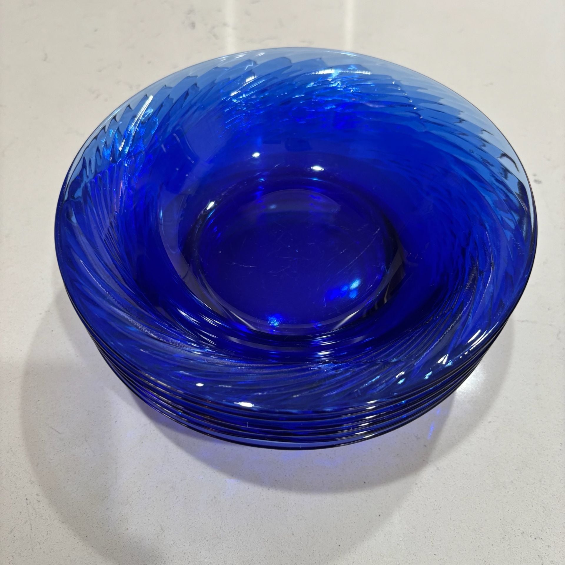 Pyrex Festiva Swirl Cobalt Blue 7.5" Bowls Set Of 6 7