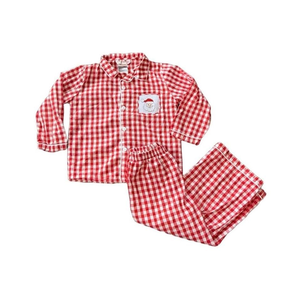 Smock Monkey gingham Santa Christmas 3T pajama set 1