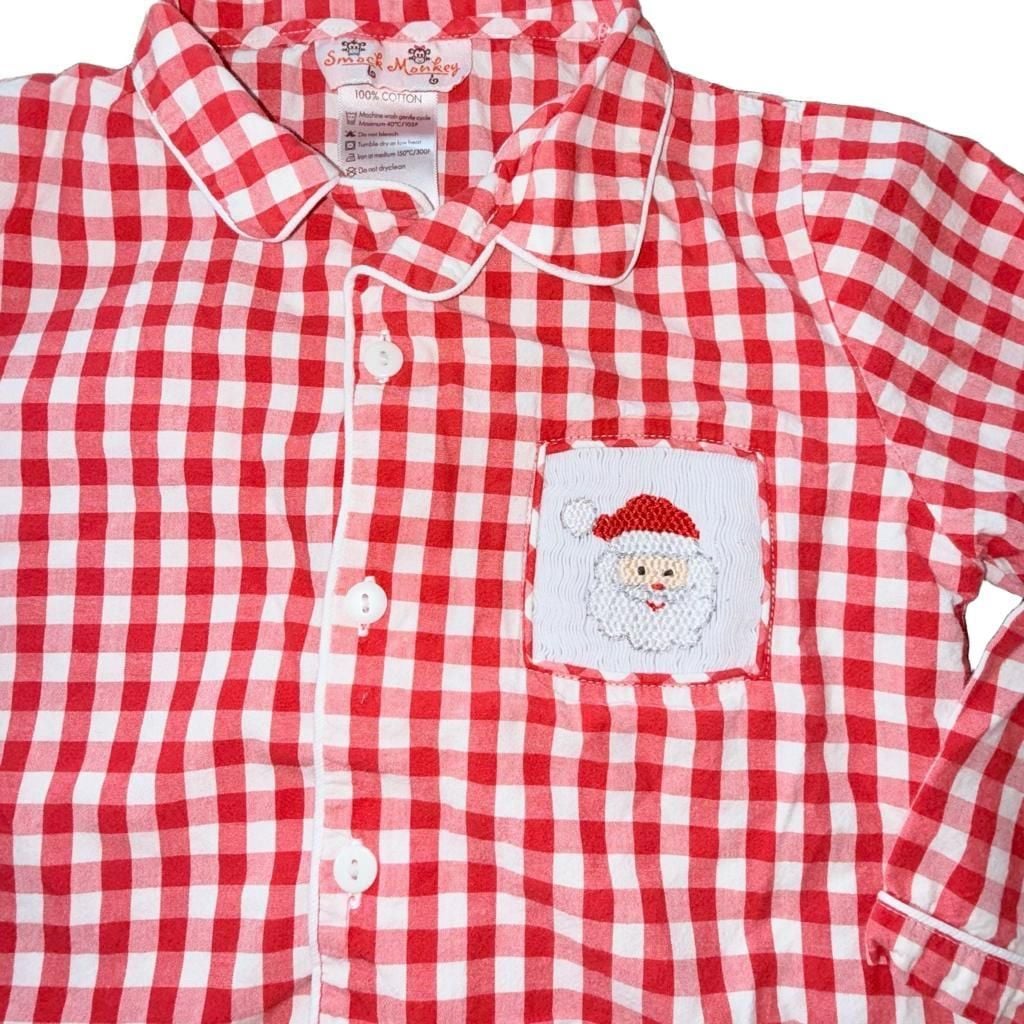 Smock Monkey gingham Santa Christmas 3T pajama set 2