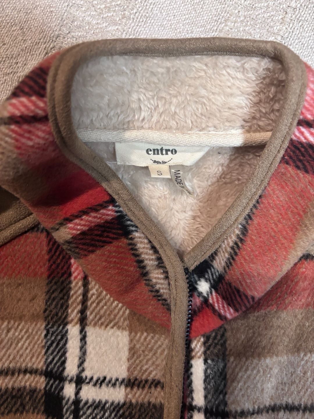 Entro Plaid Faux Shearling Sherpa Lined Warm Vest Size S Brown Red Black White 5