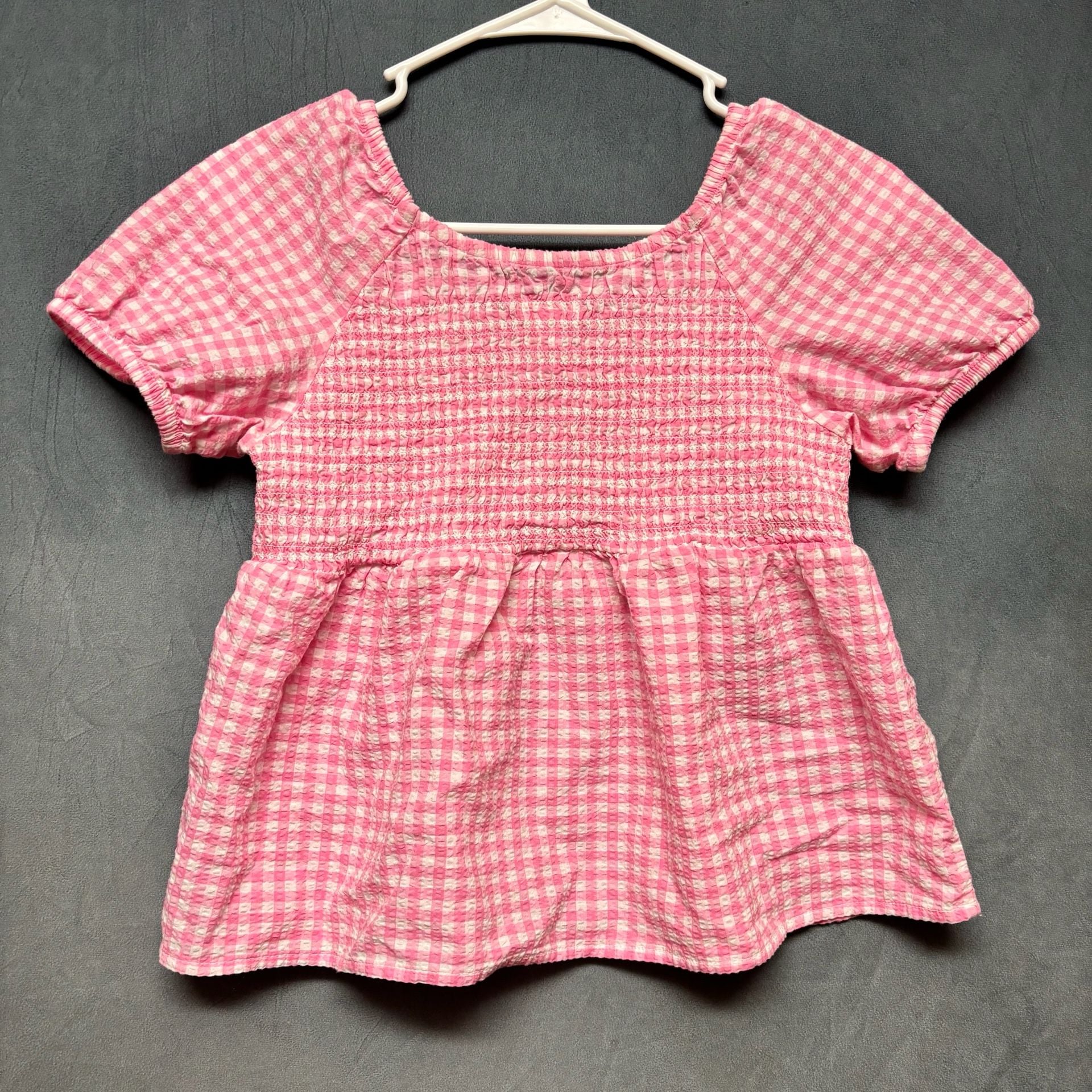 Cat & Jack Pink Gingham Smocked Peplum Top Size L (10/12) 2