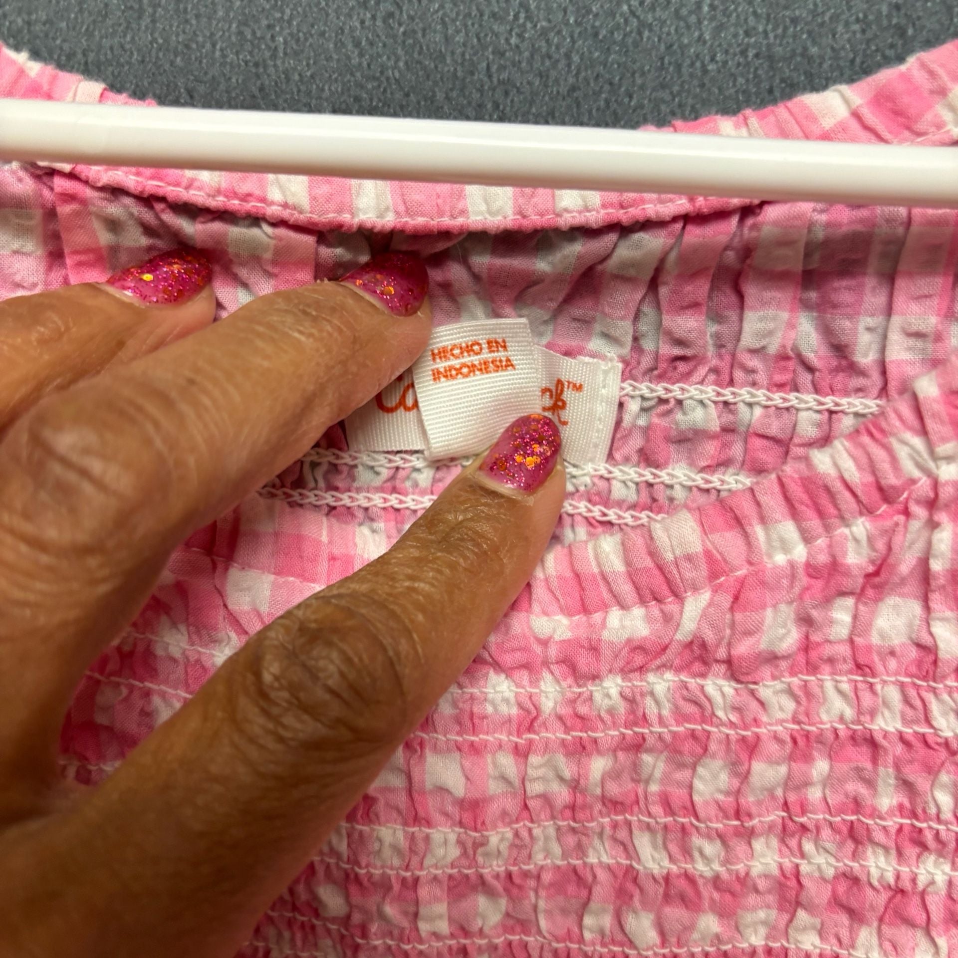 Cat & Jack Pink Gingham Smocked Peplum Top Size L (10/12) 5