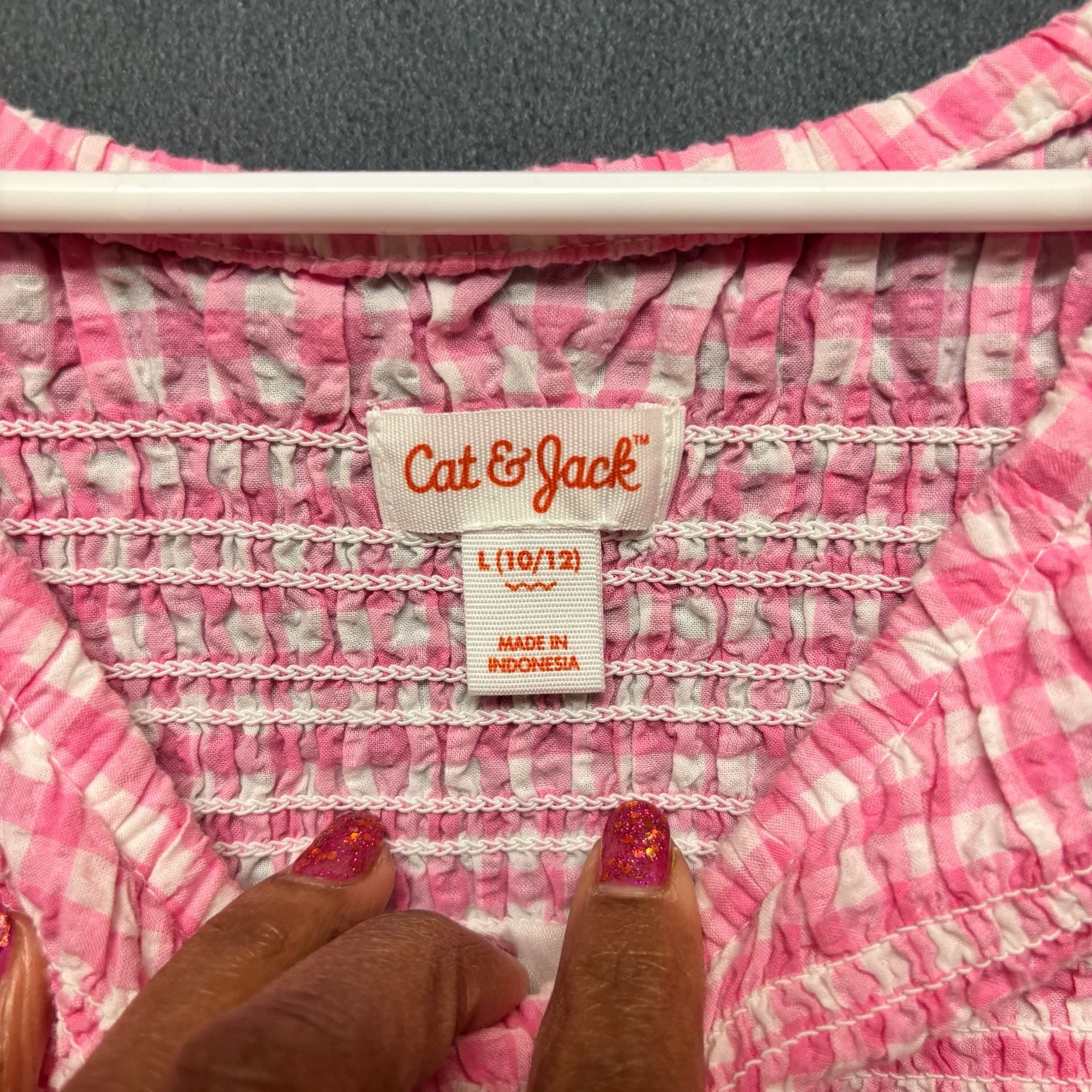 Cat & Jack Pink Gingham Smocked Peplum Top Size L (10/12) 6