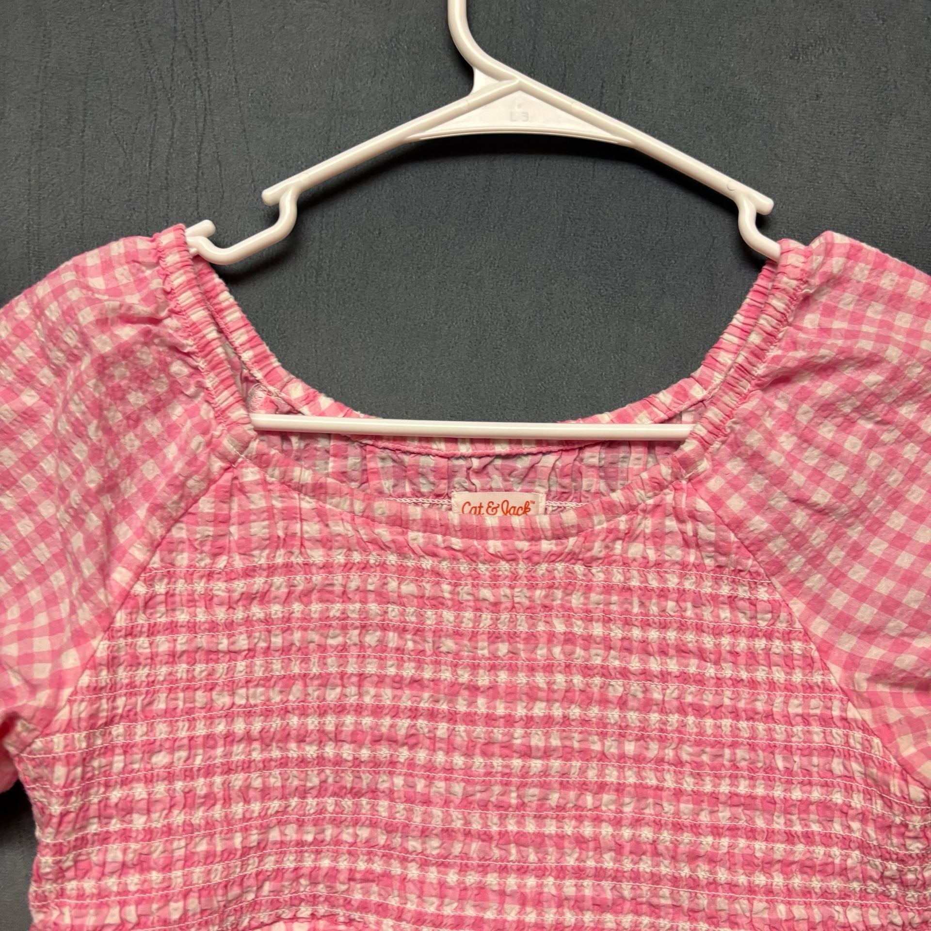 Cat & Jack Pink Gingham Smocked Peplum Top Size L (10/12) 7