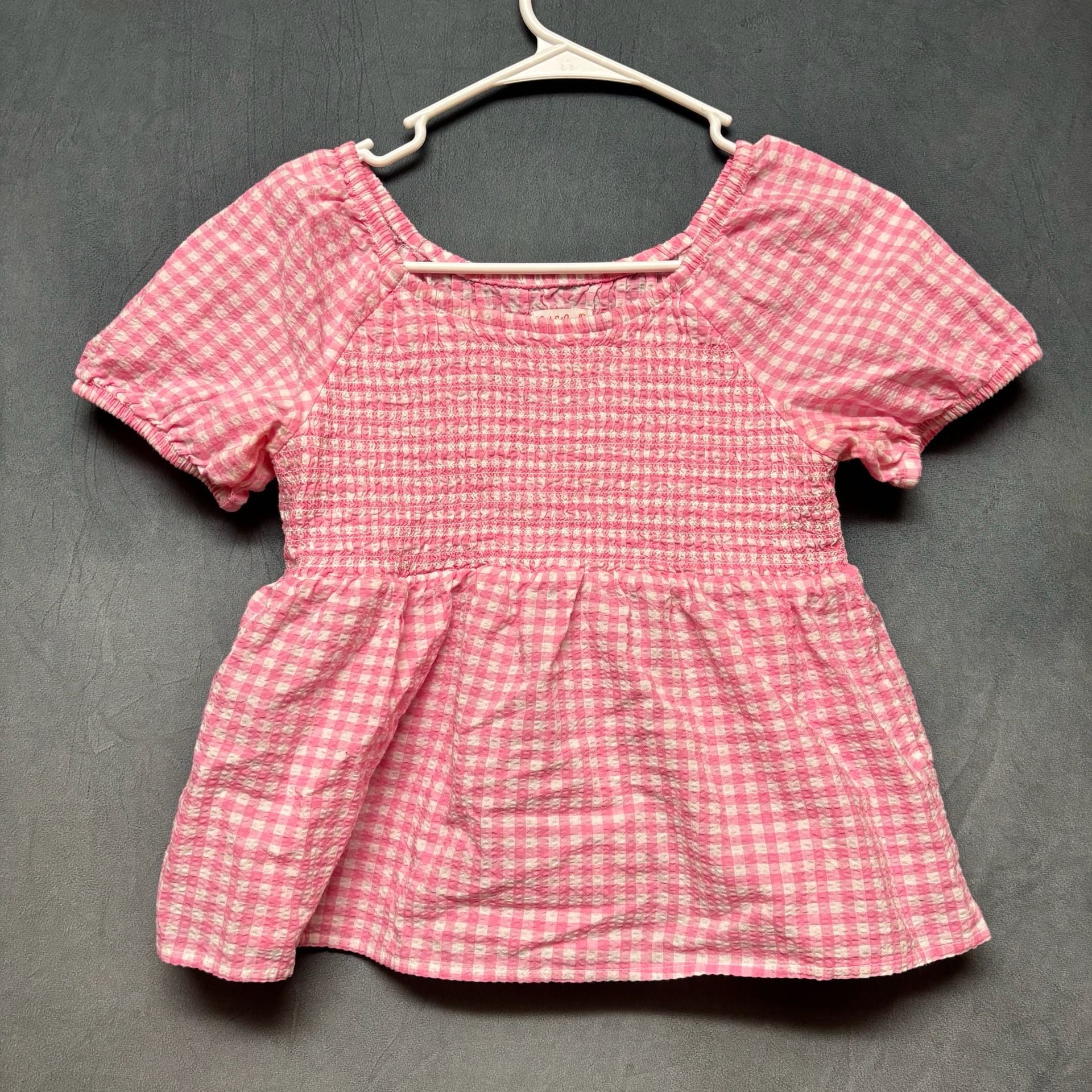 Cat & Jack Pink Gingham Smocked Peplum Top Size L (10/12) 8