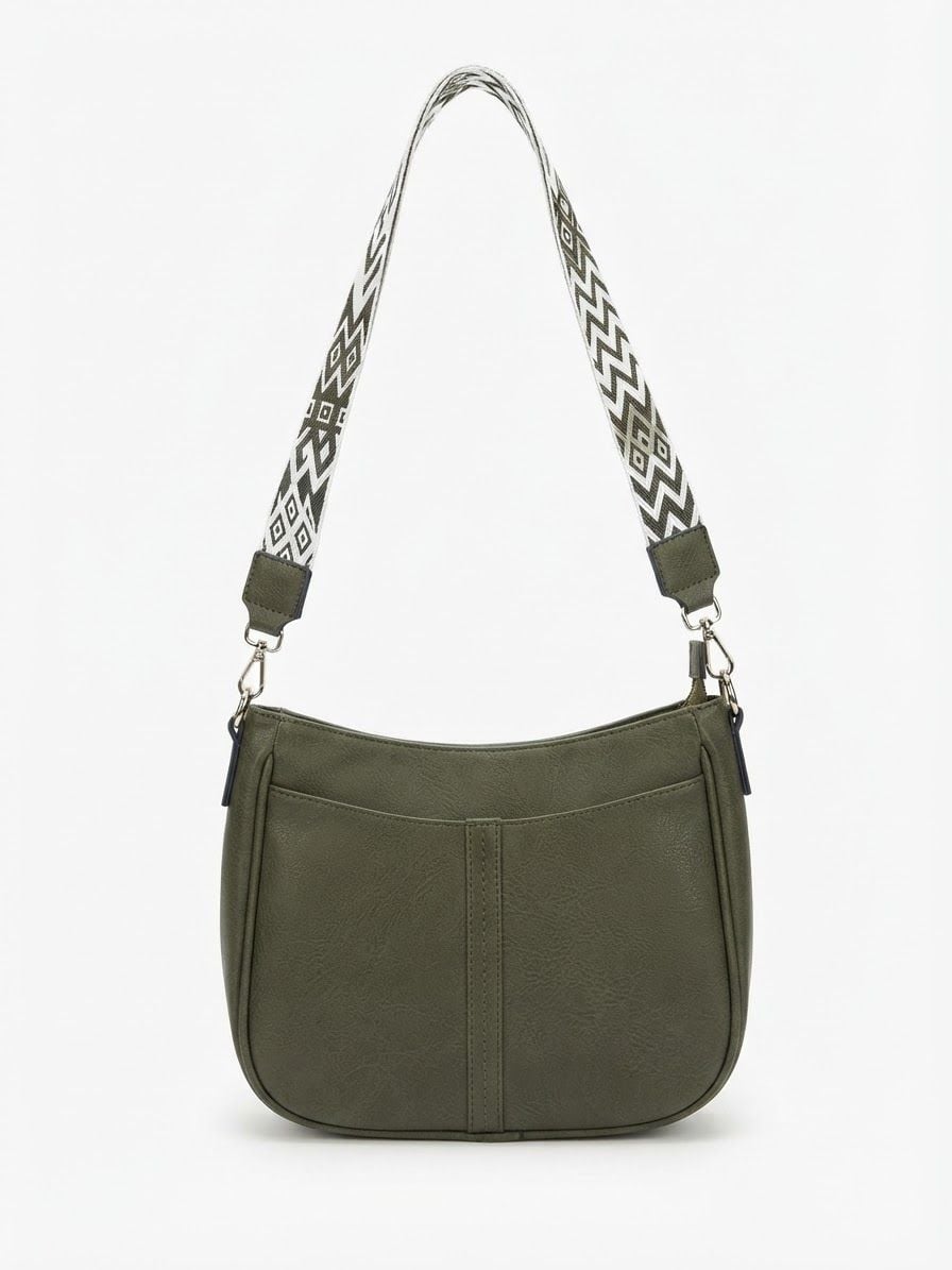 TANTOMI Crossbody Bag Green Vegan Leather with Patterned Strap 2