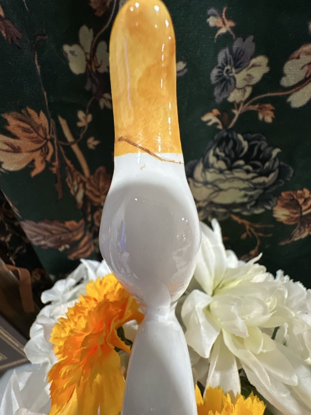 Haeger White Lusterware & Orange Swan Planter Orange & White Floral Arrangement 5
