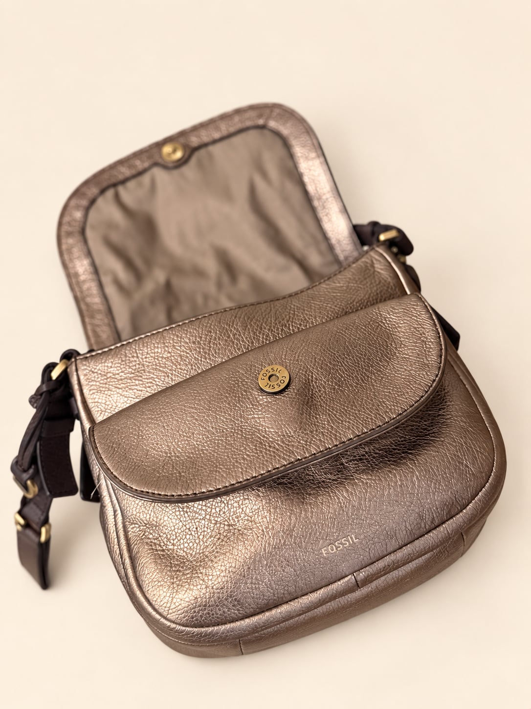 Fossil Peyton Crossbody Bag Gold Metallic Leather 11