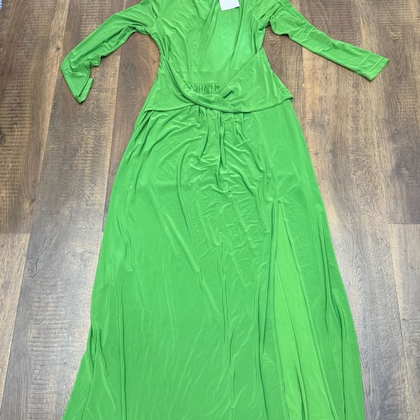 Club L London Green Long-Sleeve Twisted Maxi Dress Size UK 16