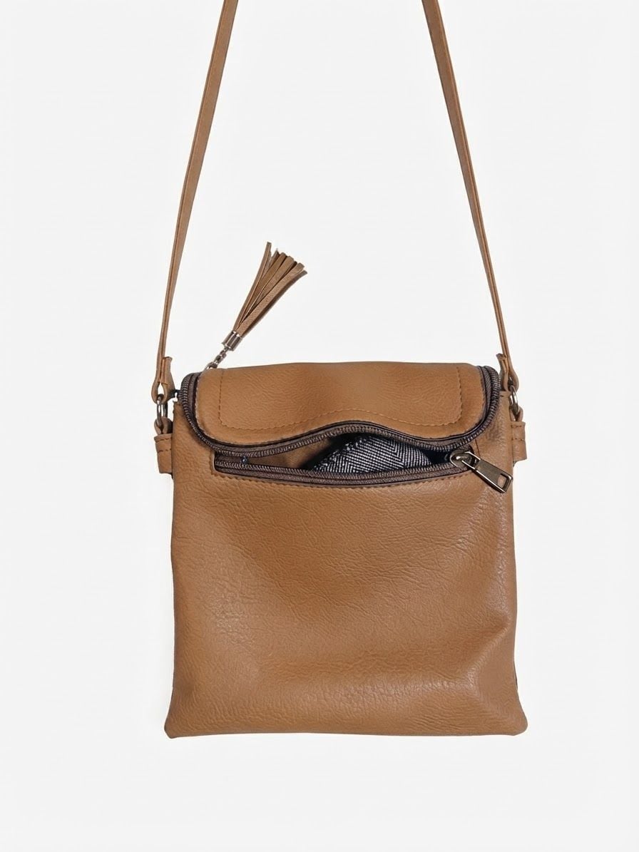 Unbranded Brown Pebbled Leather Crossbody Bag with Tassel 2