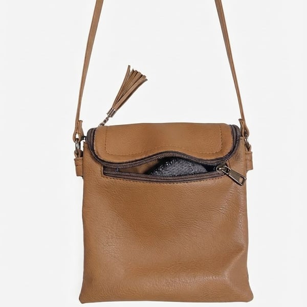 Unbranded Brown Pebbled Leather Crossbody Bag with Tassel