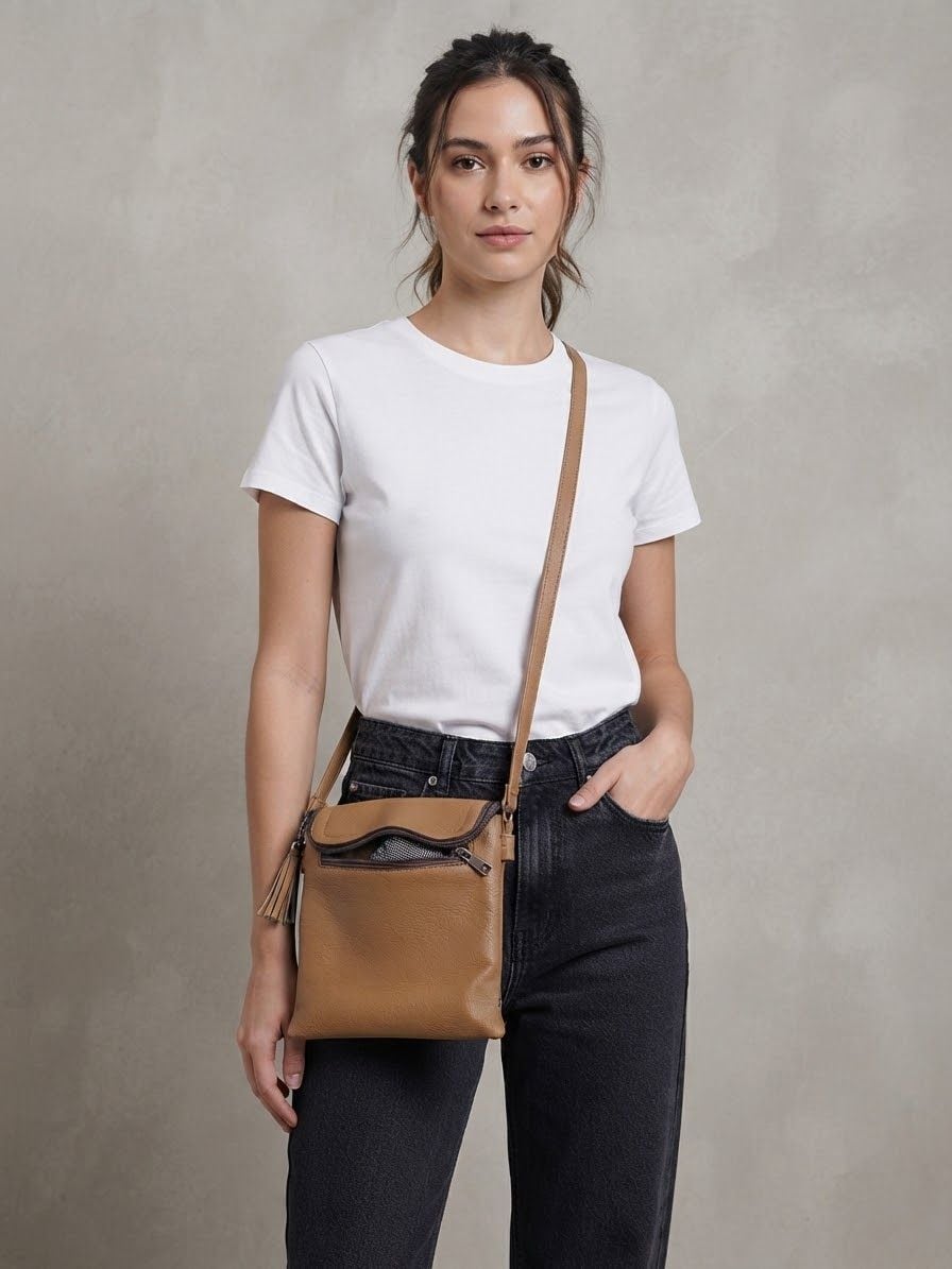 Unbranded Brown Pebbled Leather Crossbody Bag with Tassel 3