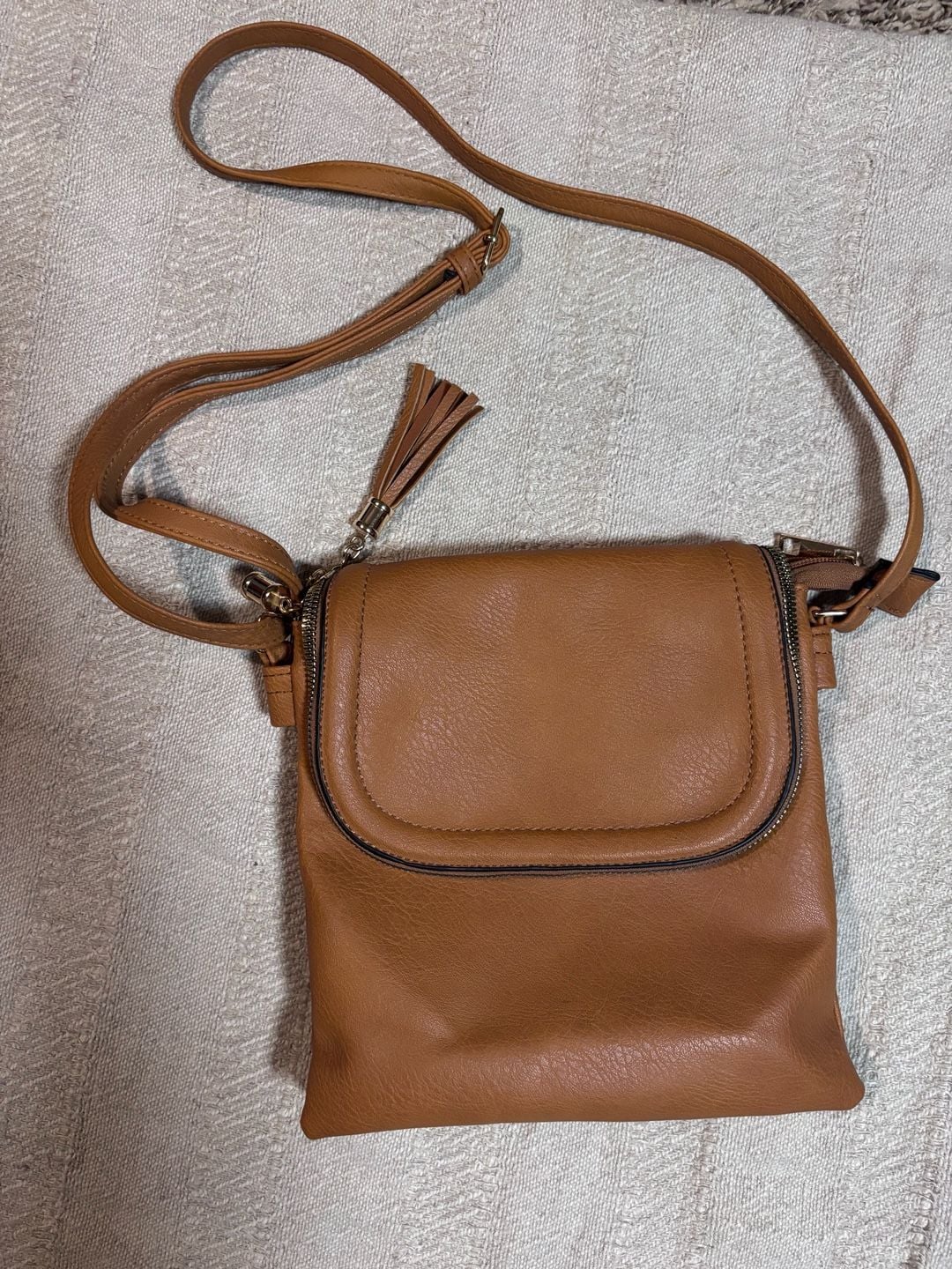 Unbranded Brown Pebbled Leather Crossbody Bag with Tassel 6