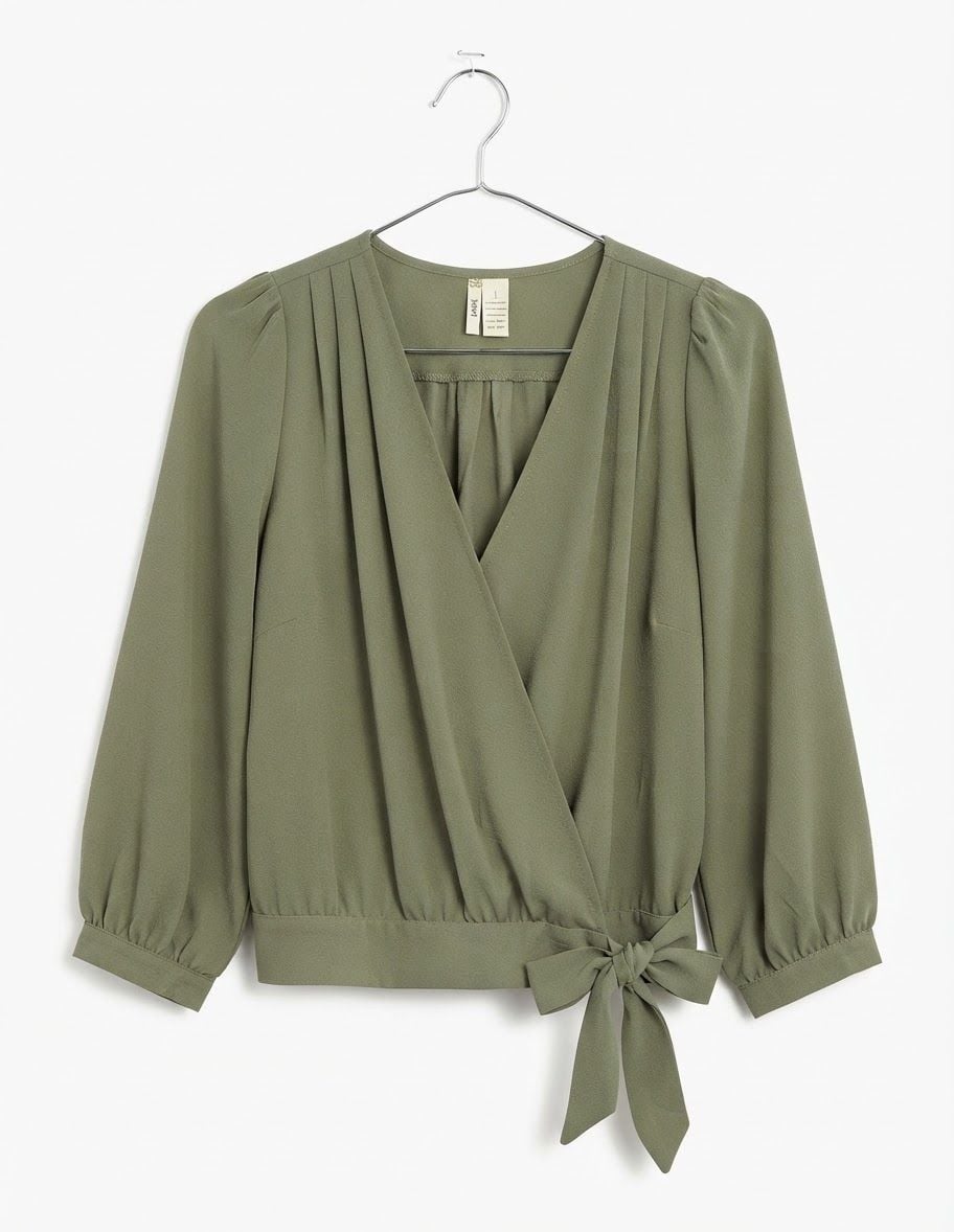 Japna Green Wrap V-Neck 3/4 Sleeve Blouse Size S 2