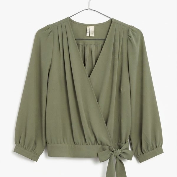 Japna Green Wrap V-Neck 3/4 Sleeve Blouse Size S