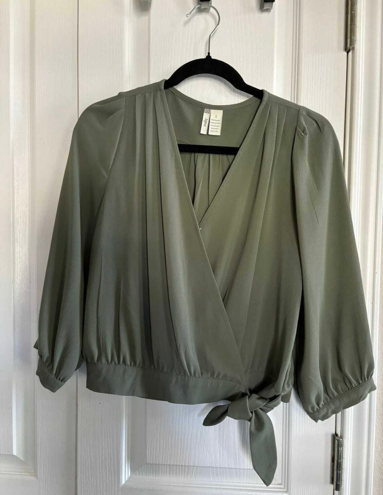Japna Green Wrap V-Neck 3/4 Sleeve Blouse Size S 4