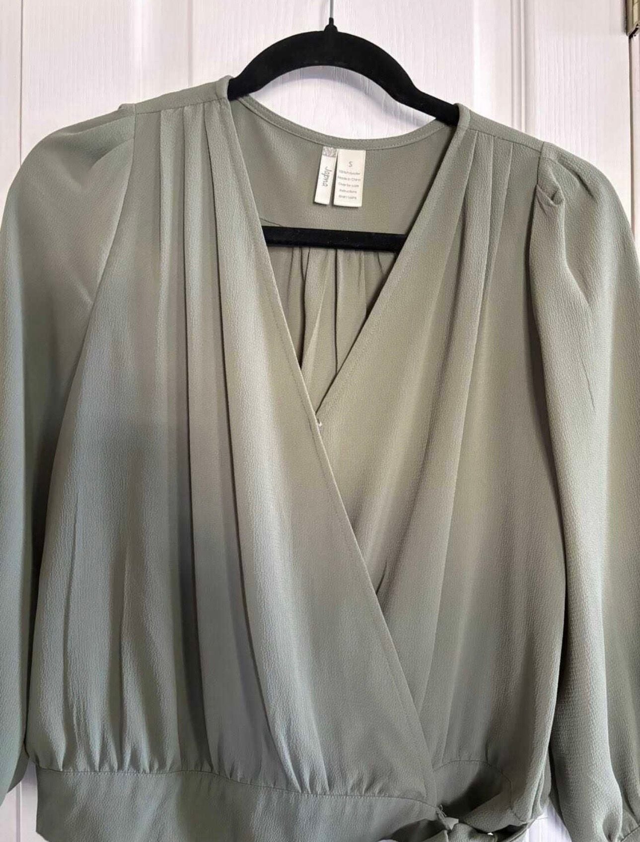 Japna Green Wrap V-Neck 3/4 Sleeve Blouse Size S 6