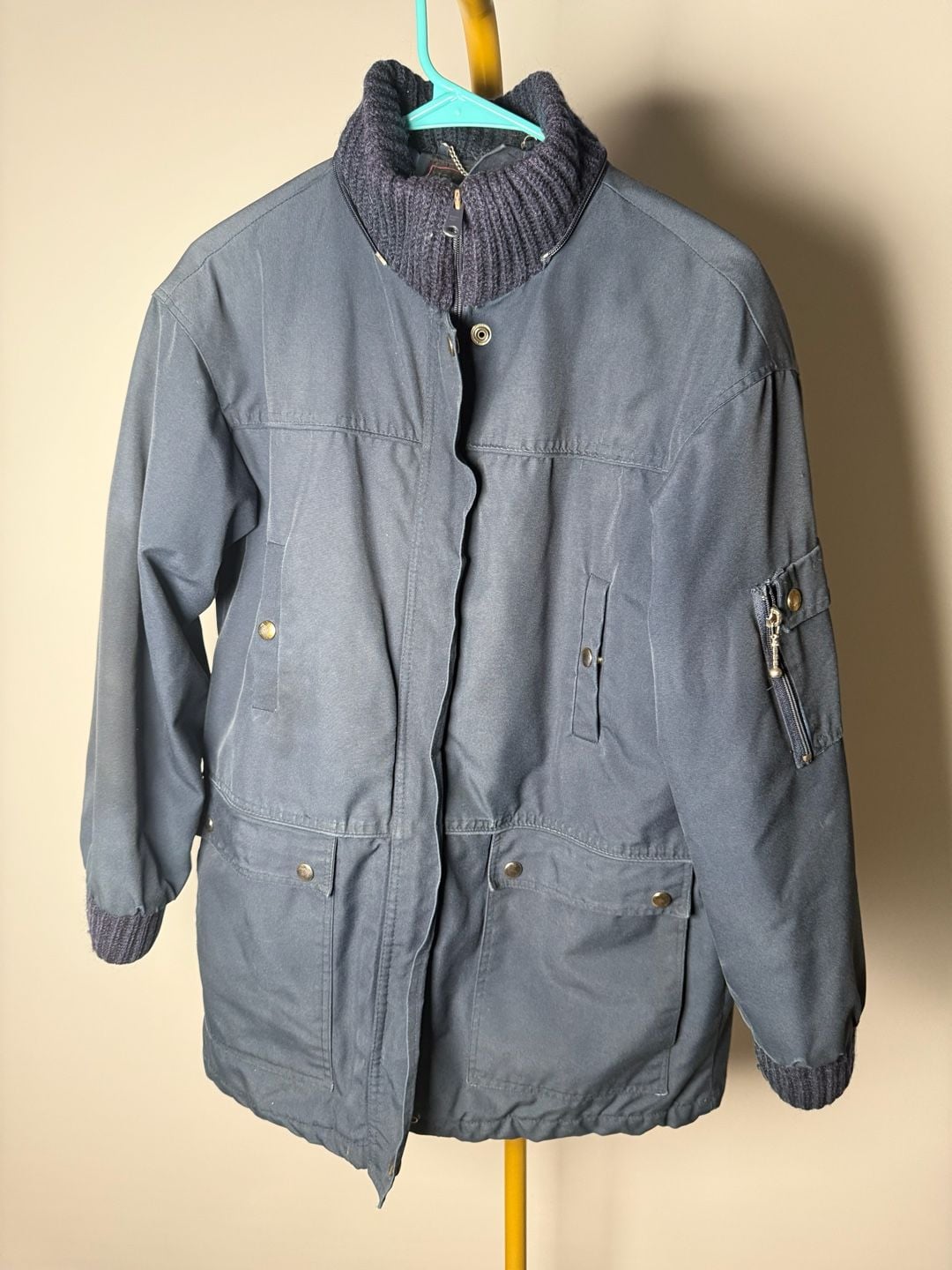 Blue vintage jacket/coat High Neck Pockets Lined Zip Men's 2