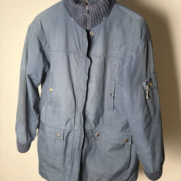Blue vintage jacket/coat High Neck Pockets Lined Zip Men's 