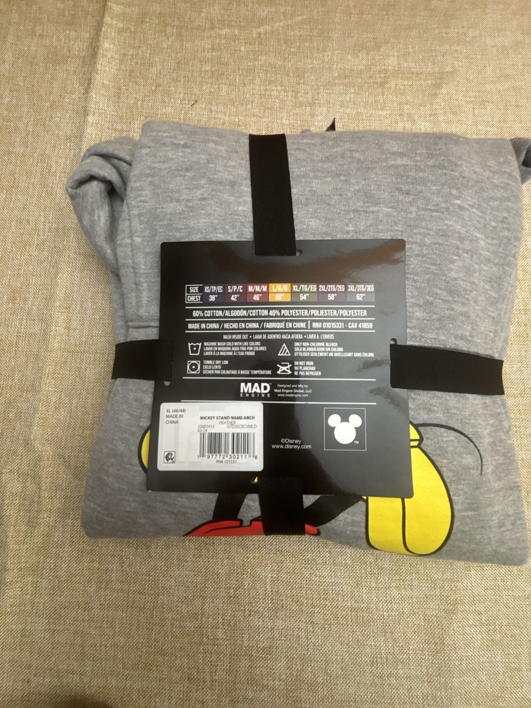 Disney Mickey Mouse Men's Hoodie Size XL Gray Graphic Print 5