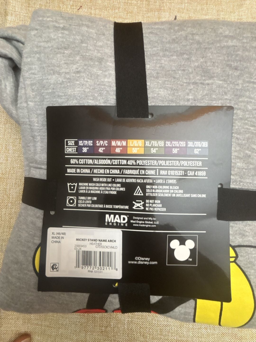 Disney Mickey Mouse Men's Hoodie Size XL Gray Graphic Print 6