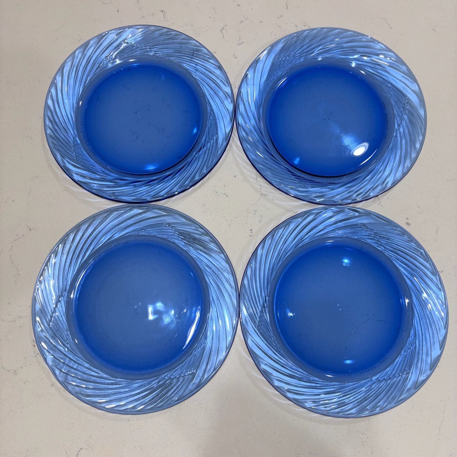 Pyrex Festiva Blue Swirl Glass Salad Plates Set of 8 3