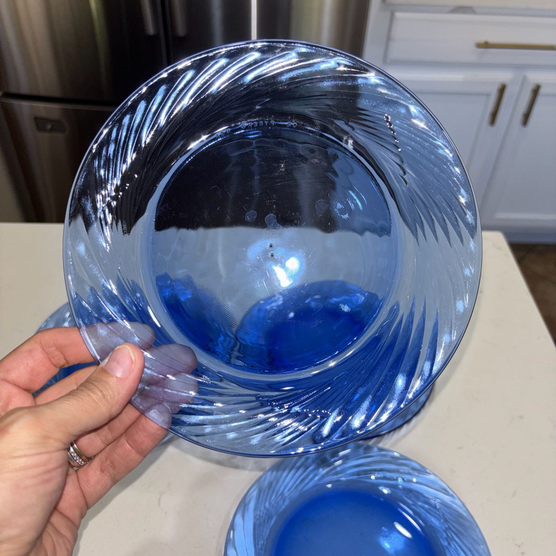 Pyrex Festiva Blue Swirl Glass Salad Plates Set of 8 5