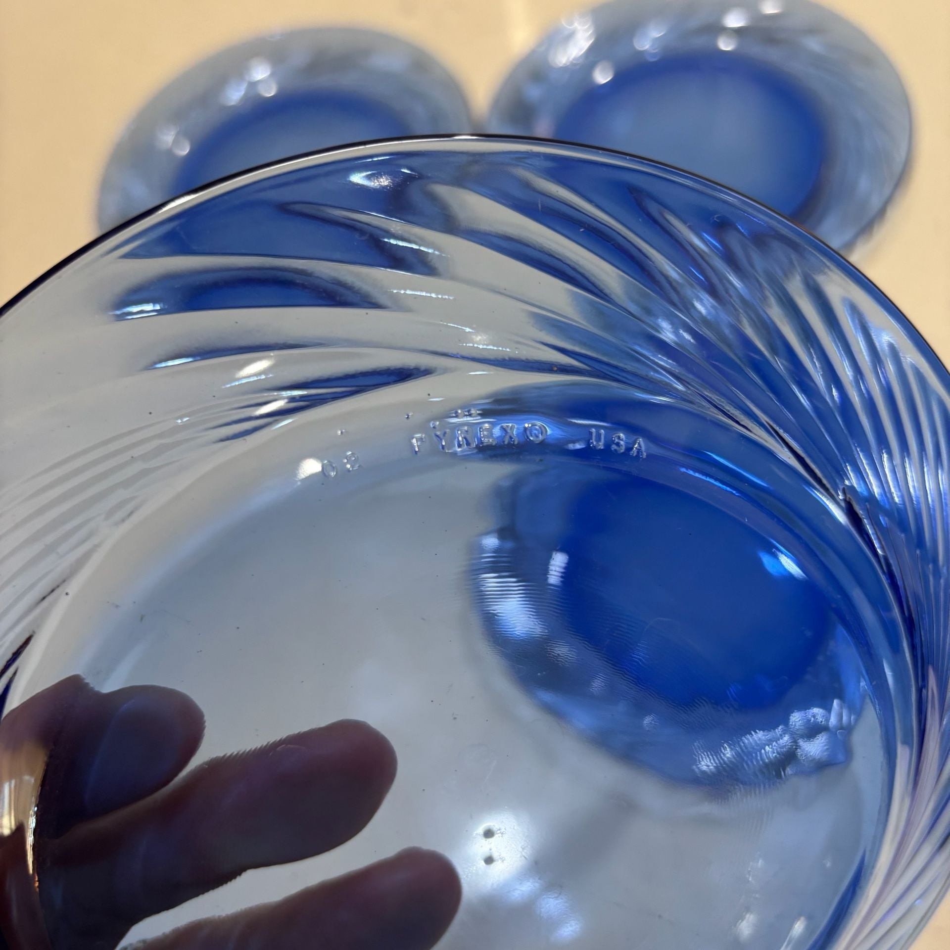 Pyrex Festiva Blue Swirl Glass Salad Plates Set of 8 6