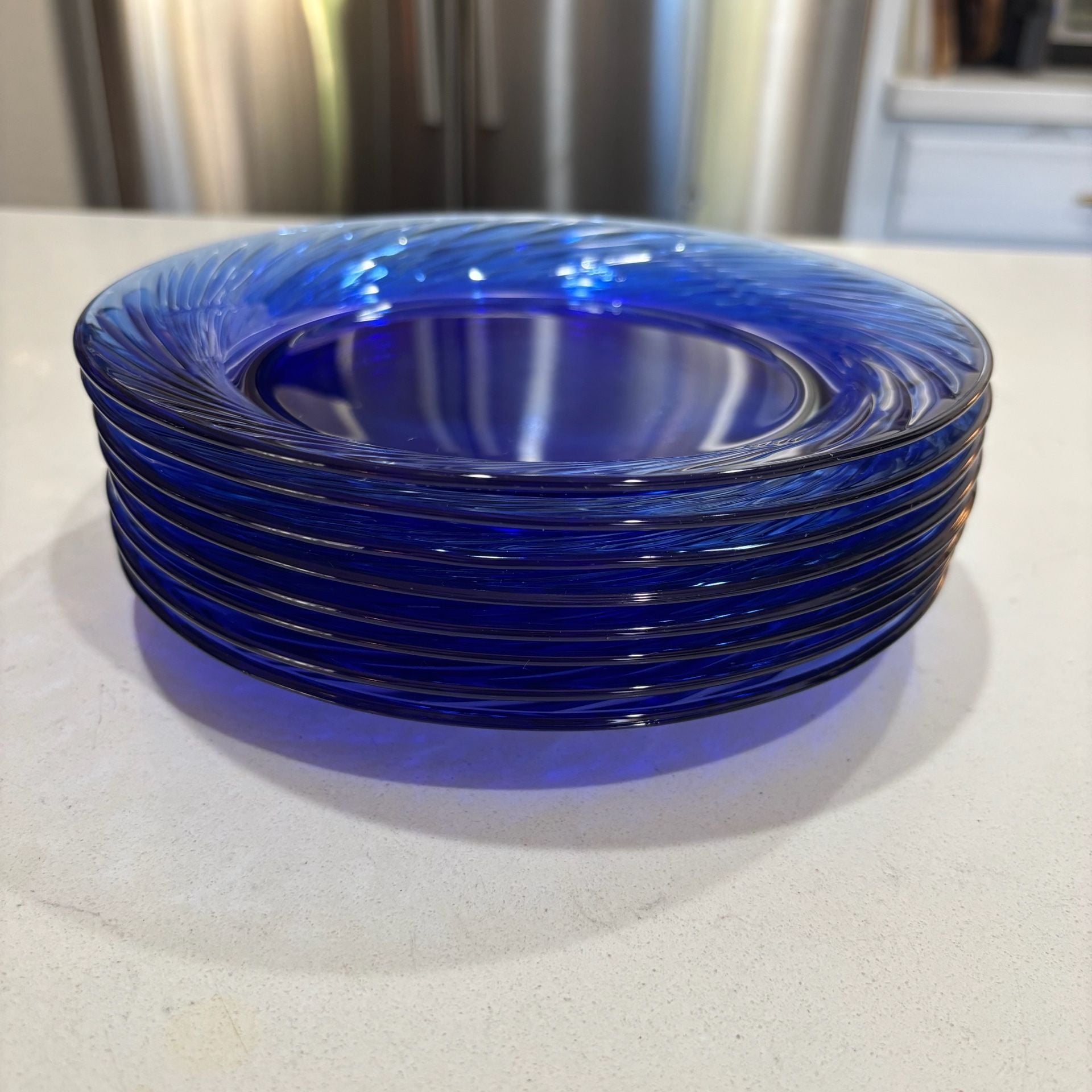 Pyrex Festiva Blue Swirl Glass Salad Plates Set of 8 7