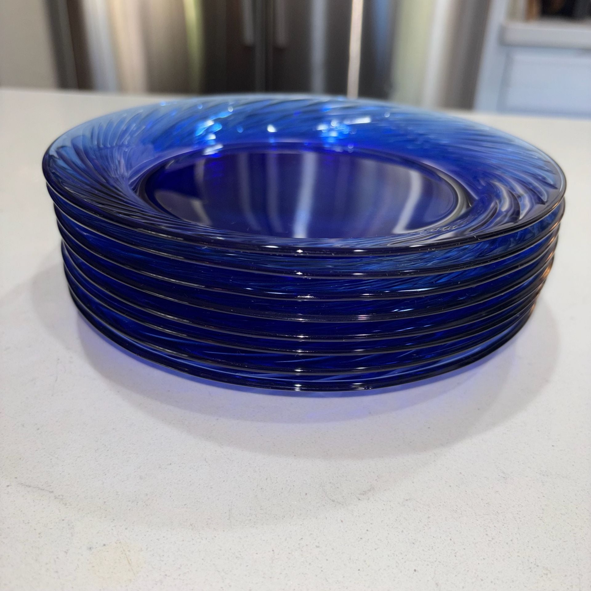 Pyrex Festiva Blue Swirl Glass Salad Plates Set of 8 8