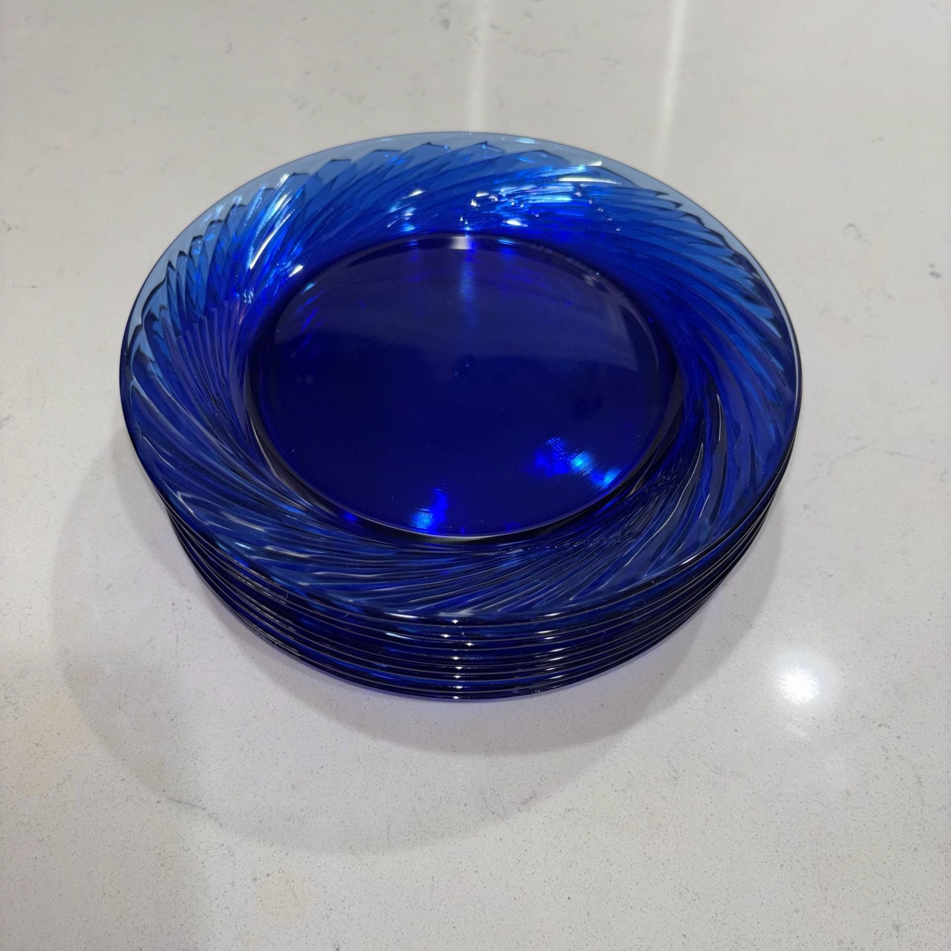 Pyrex Festiva Blue Swirl Glass Salad Plates Set of 8 9