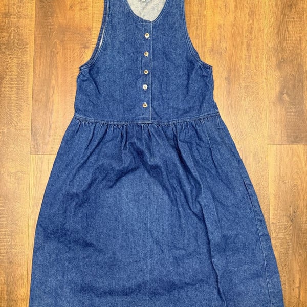 Carina Denim Jumper Dress Size M Blue Cotton Sleeveless Pleated A-Line