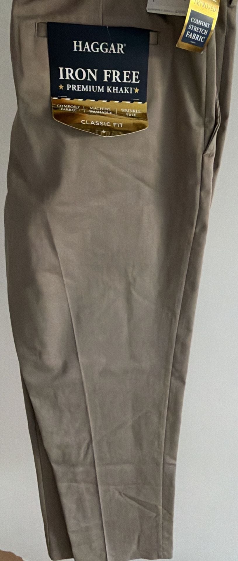 Haggar Iron Free Stretch Twill Pants Size 34W x 32L Khaki 3