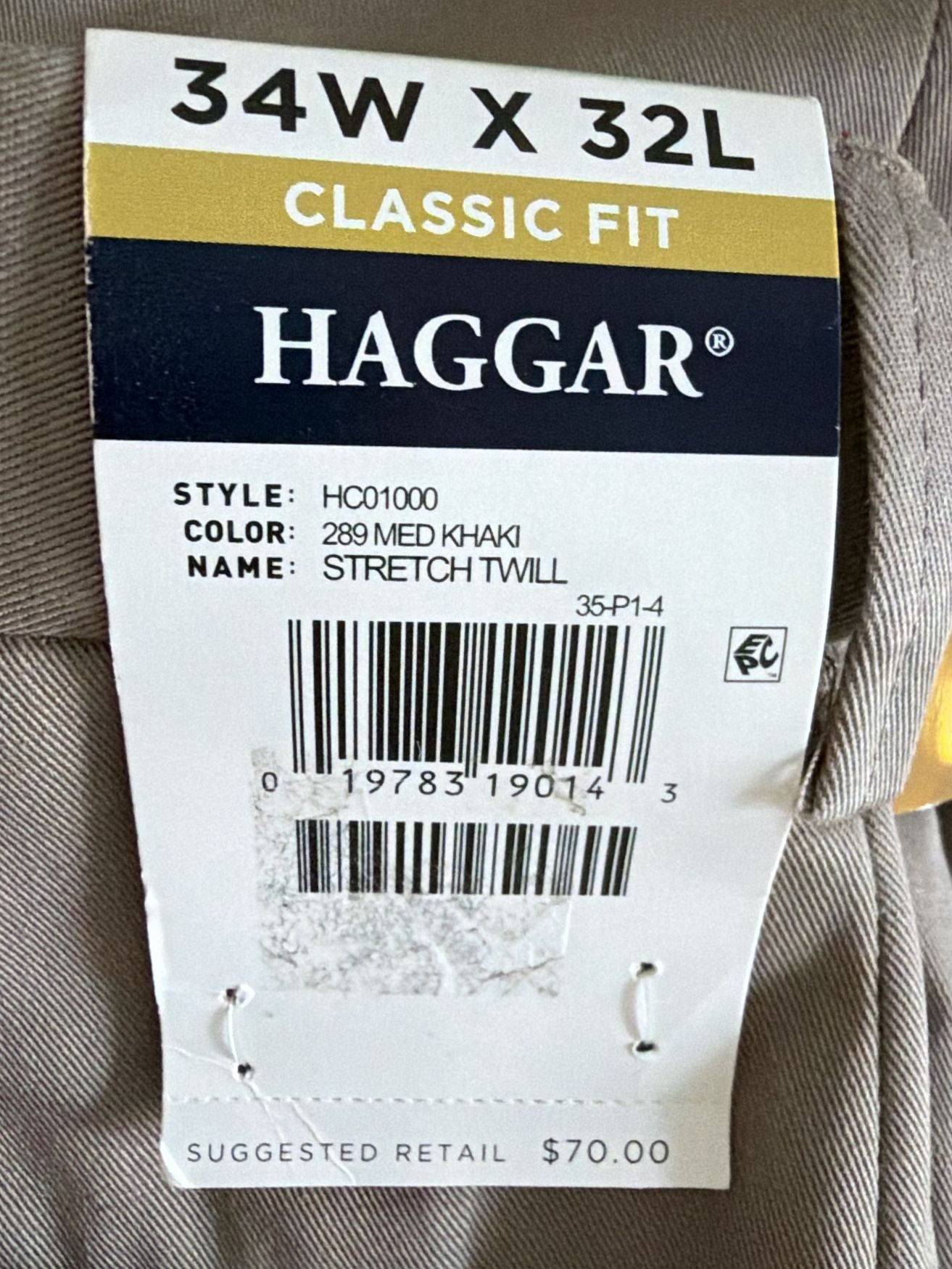 Haggar Iron Free Stretch Twill Pants Size 34W x 32L Khaki 2