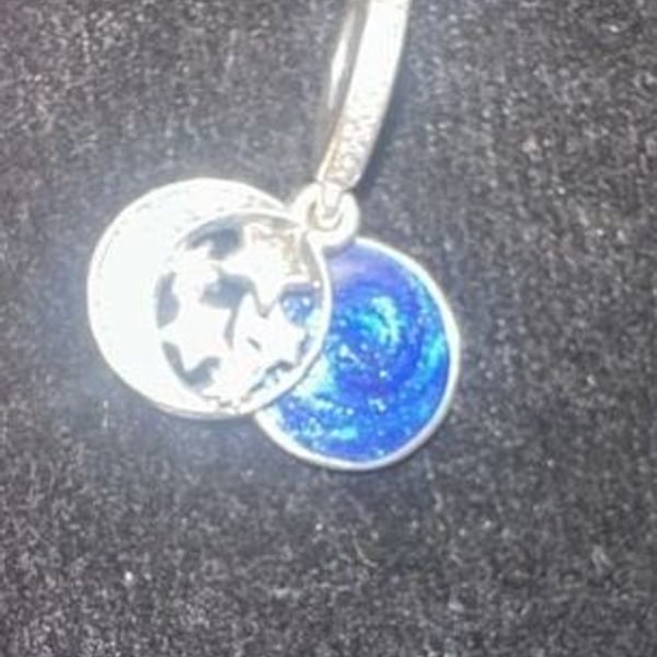 Pandora Moon and Stars Charm Silver Plated Pendant with Enamel and Crystal