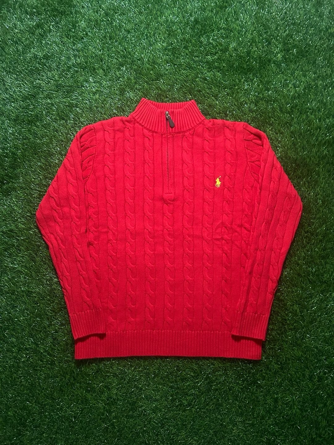 Polo Ralph Lauren Half Zip Sweater Size S Red Cable Knit 2