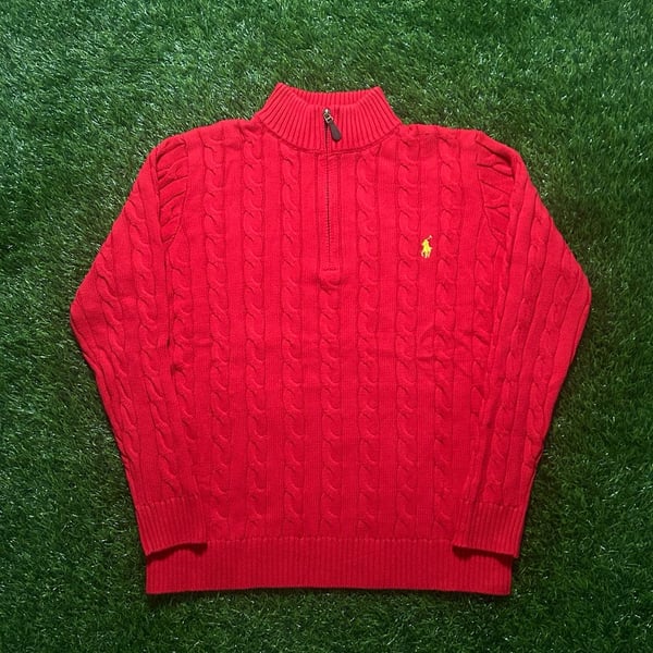 Polo Ralph Lauren Half Zip Sweater Size S Red Cable Knit